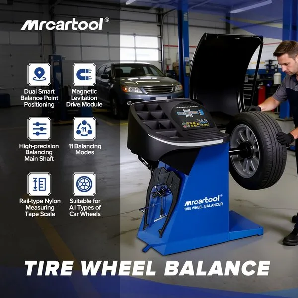 MRCARTOOL B-082 Full Automatic Wheel Balancer, 10″-24″ Tire Balancing Machine with 1g Precision & Auto Gauge