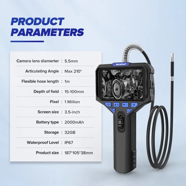 MRCARTOOL N130 Flexible Scope Camera 5.5mm 1-Meter Cable 210°