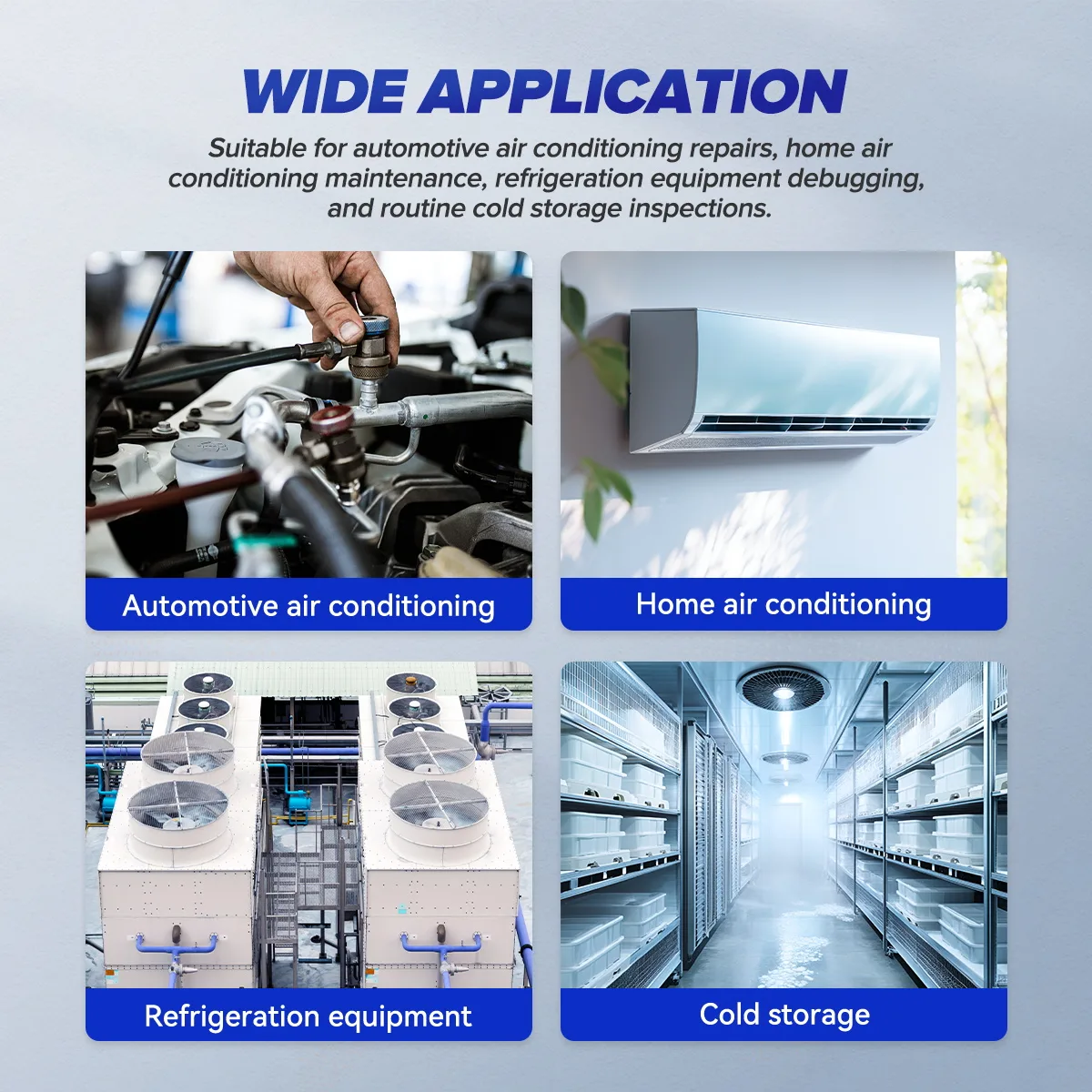 MRCARTOOL L201 screens for pressure with evaporation and condensation temperature, pressure leak test and vacuum test