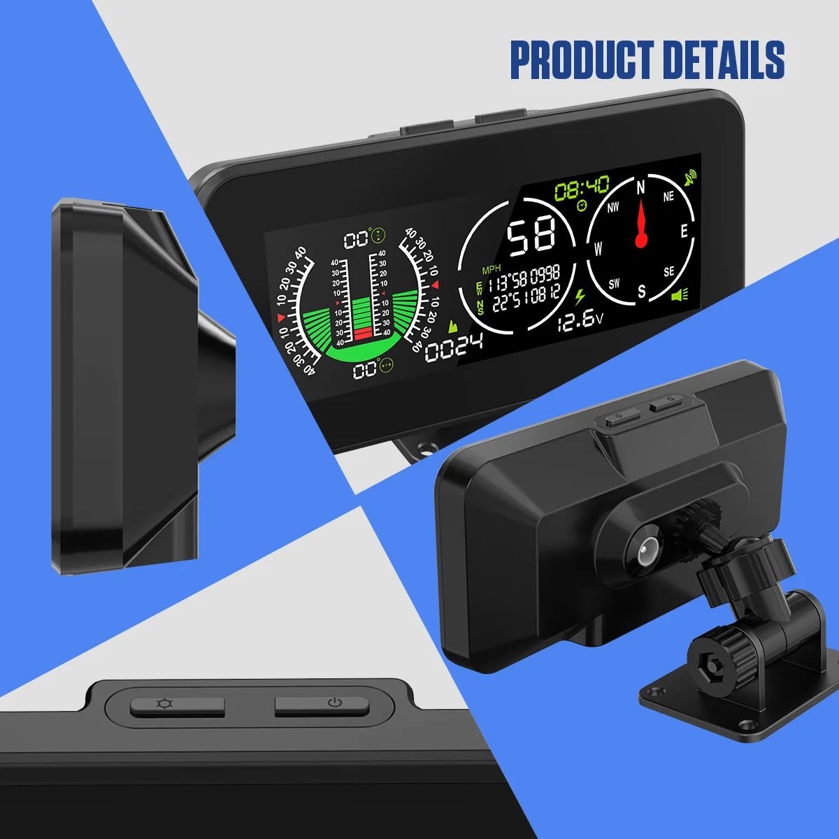 MRCARTOOL M60 front display, side profile, top buttons and adjustable rear holder