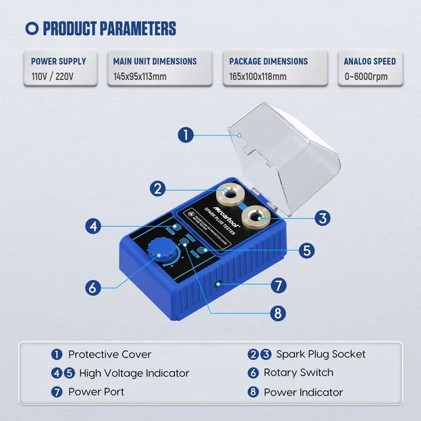 MRCARTOOL Car Spark Plug Tester with Auto Adjustable for 12V Vehicles