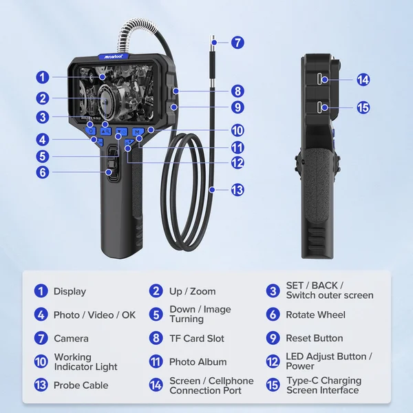 MRCARTOOL N130 Flexible Scope Camera 5.5mm 1-Meter Cable 210°