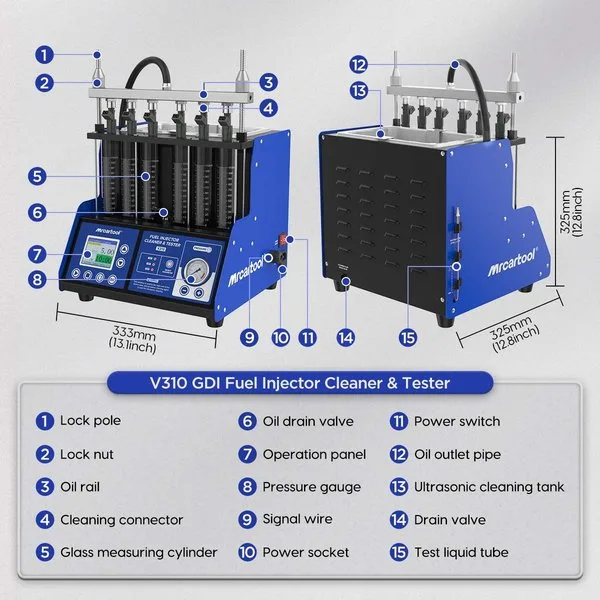 MRCARTOOL V310 Six-Tube Car Injector Tester Fuel Injector Supports GDI