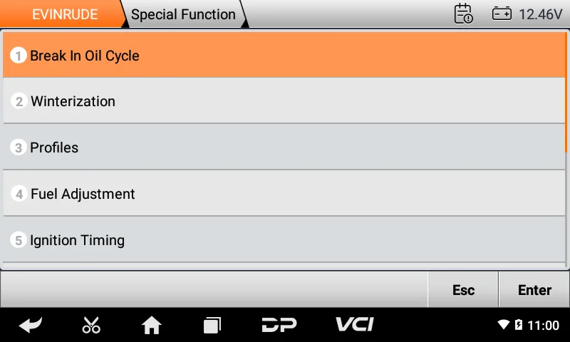 Menu des fonctions spéciales Evinrude iScan