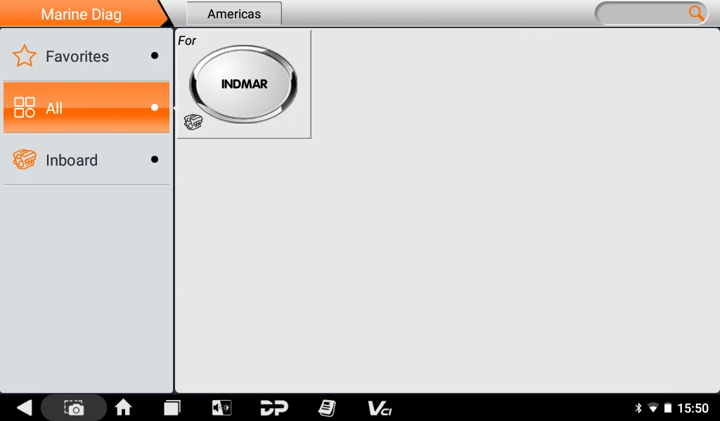 iScan PRO Marine Diag menu showing the Indmar inboard brand