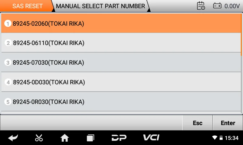 OBDSTAR P50 SAS reset part number selection for Tokai Rika sensors