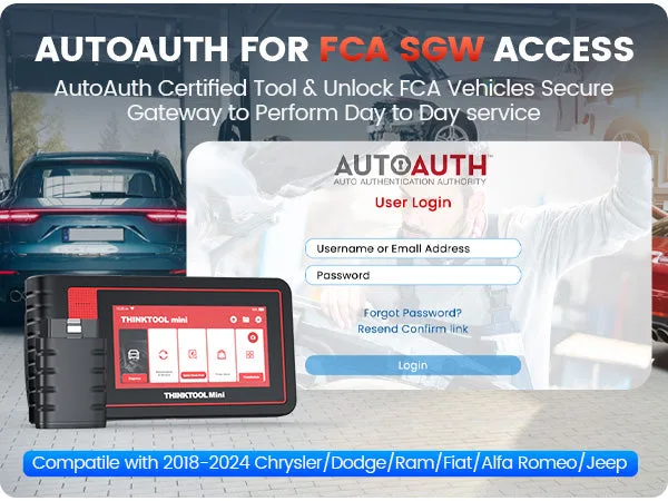 THINKTOOL MINI with the AutoAuth login screen for FCA secure gateway access