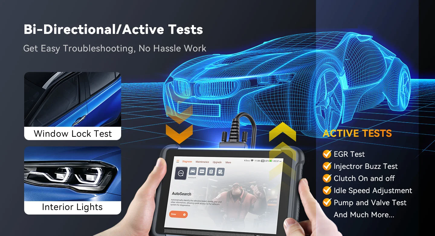 THINKCAR THINKSCAN 689 bi-directional active tests including window lock, interior lights, EGR and injector buzz tests