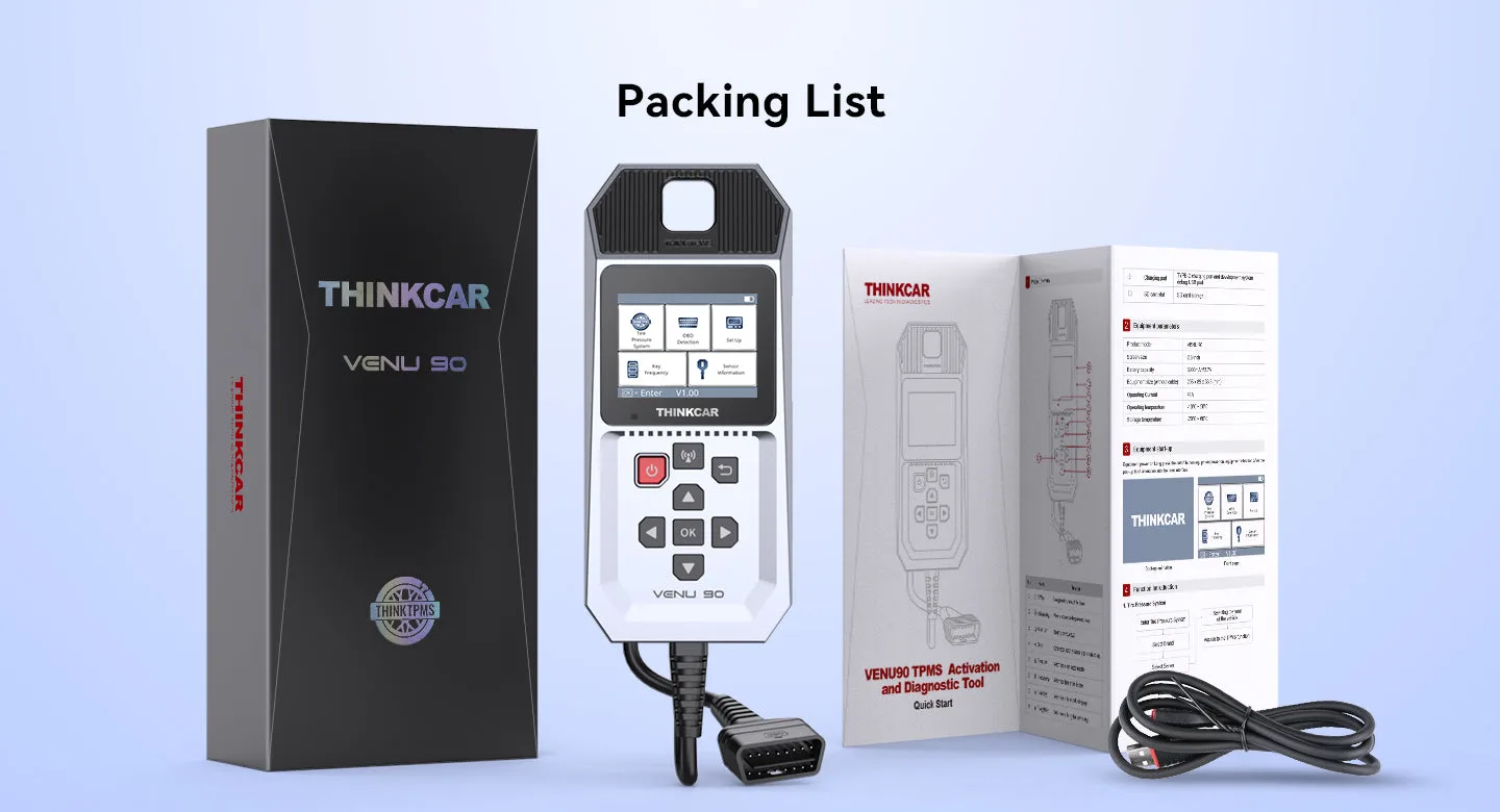 THINKCAR VENU 90 with OBD2 cable, quick start guide, USB cable and retail box