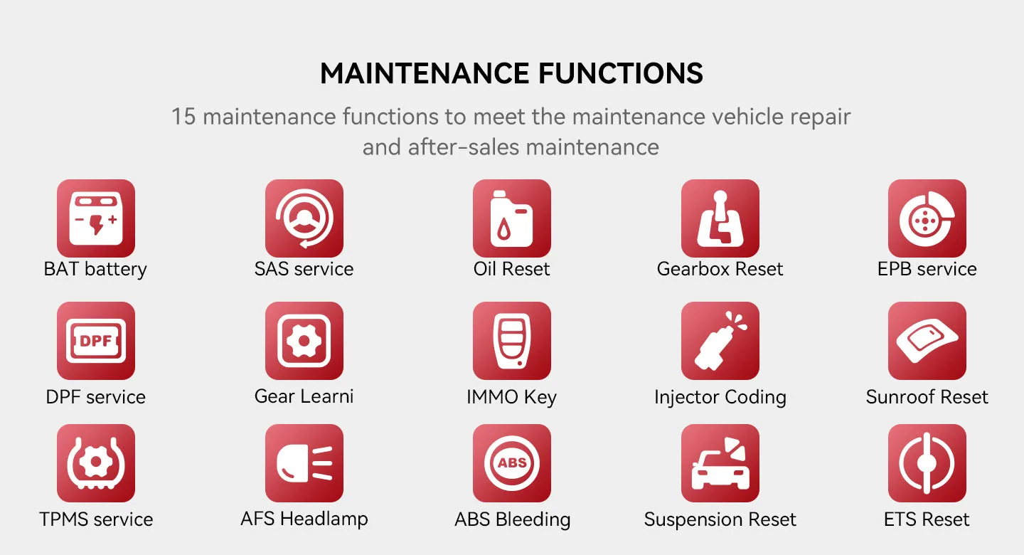 THINKDIAG 2 maintenance function icons including oil reset, EPB, DPF, SAS and TPMS